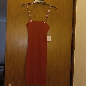 Brown new dress chain strap mini